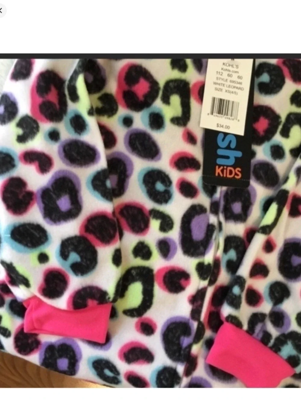 Jellyfish kids one piece pajama Girls XS size 4-5 white leopard animal print